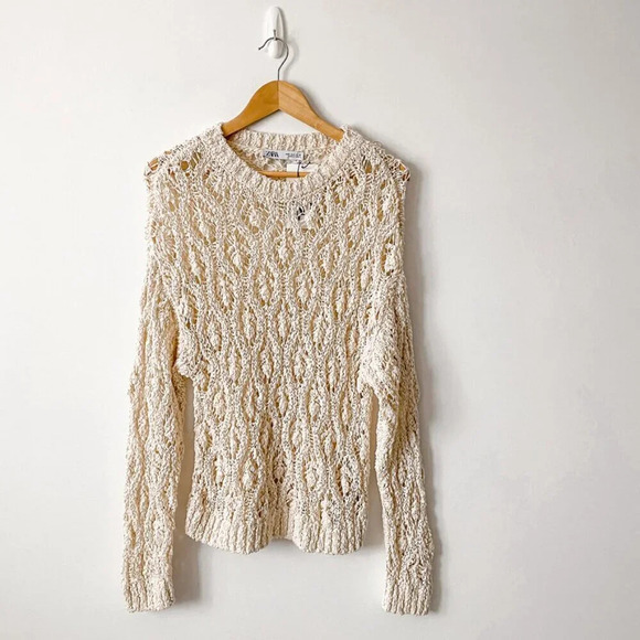 Zara Cotton  Pointelle Open Knit Sweater Ecru White NWT Size Small - Picture 5 of 9